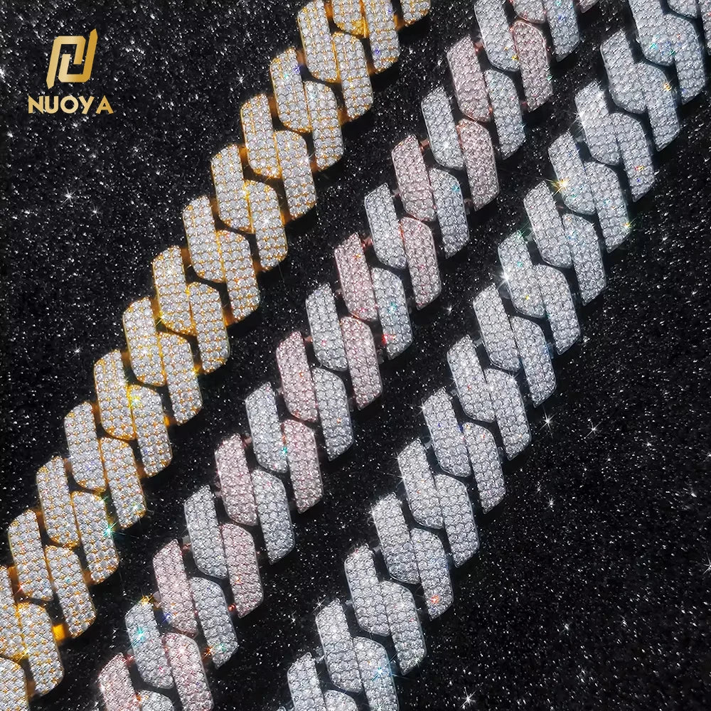 NUOYA Wholesale 20mm Gold Chunky Diamond Cuban Chain Necklace Iced CZ Prong Cuban Link Fine Hip Hop Jewelry Women Party Gifts