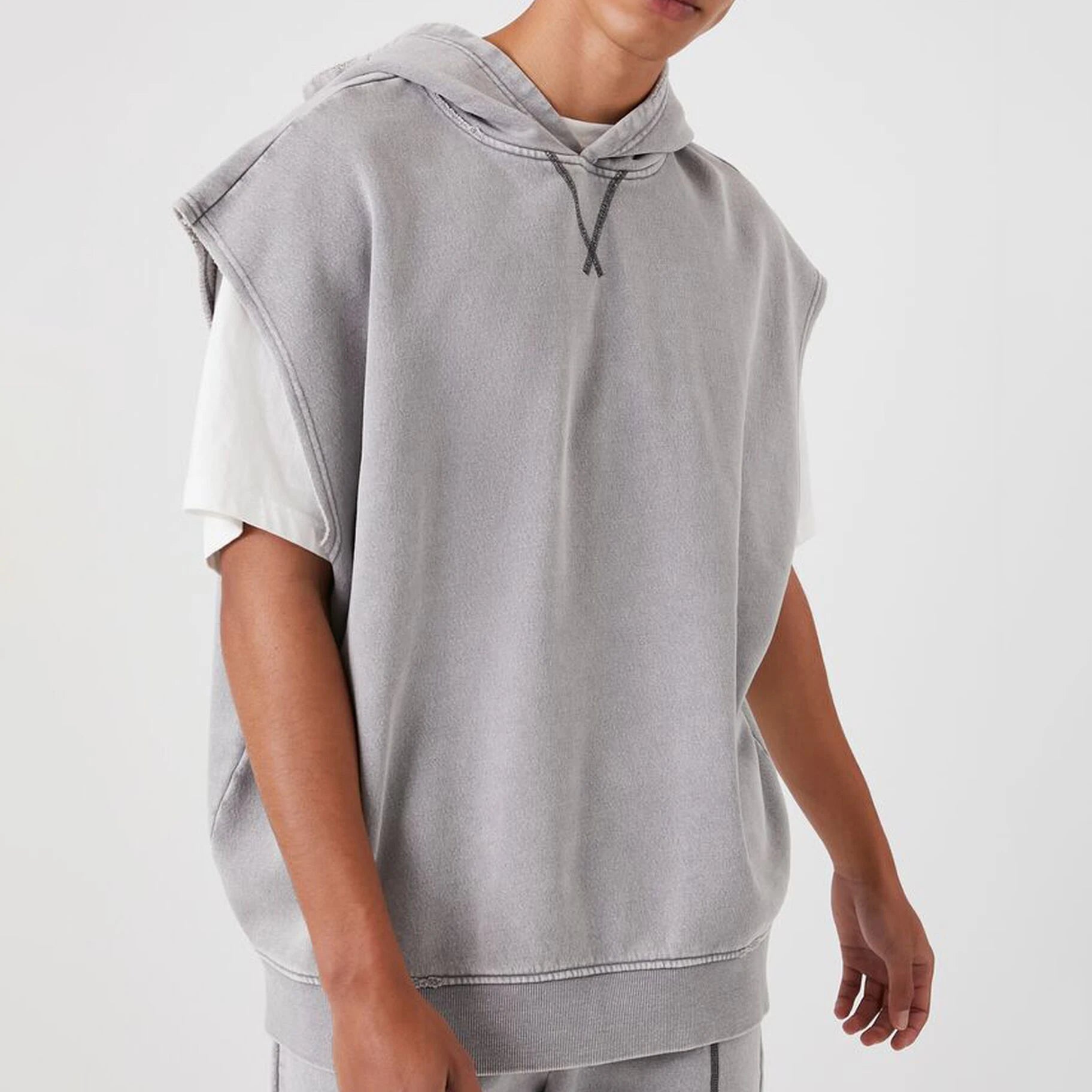 High Quality Summer Cotton Plain Pullover Streetwear Men's Workout Hooded Tank Tops Sleeveless Hoodie