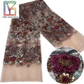 New Luxury African Bridal Lace 3d Beaded Lace With Sequins Mix Color Embroidery Floral Tulle Lace for Evening Dress