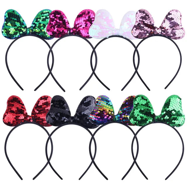 Kids Children Party Festival Sequins Big Size Bow Shape Metallic Effect Accessories Satin Cover Plastic Hair Band