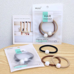 2-Piece Set of Colorful Large Pearl Hair Ties Crunchies Hairbands for Girls Accessories