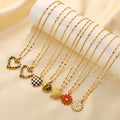 Bohemian Fashion Pendant Necklace for Women High Sensitivity Checkerboard 18K Gold Plated Heart Pendant Stainless Steel