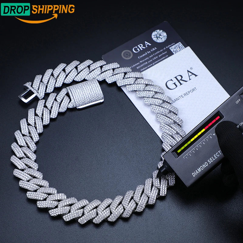 Dropshipping 25mm 925 Sterling Silver Micro Paved VVS Moissanite Diamond Iced Out Heavy Miami Cuban Link Chain Necklace for Men