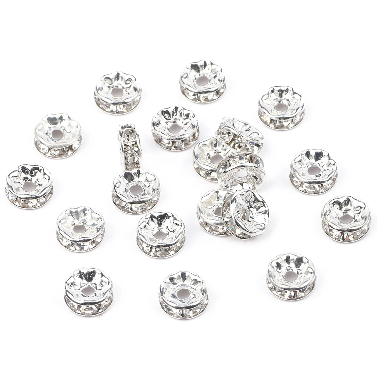 Wholesale 50pcs/bag 4/6/8/10mm Metal Crystal Rhinestone Silver Color Rondelle Spacer Beads KUOYU Brand Made China for Jewelry MegaBDM