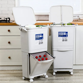 Japanese Style Double Layer Classify Household Plastic Double Bin Trash Garbage Can Waste Bin with Wheels