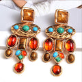 New Vintage Metal Colorful Stone Earrings High-quality Crystal Dangle Long Drop Earring Statement Jewelry Accessories for Women