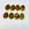 Natural Smooth Charm Gemstone Serpentine Free Shape Gold Double Bail Bezel Connector Dragonblood Jade Jewelry Making
