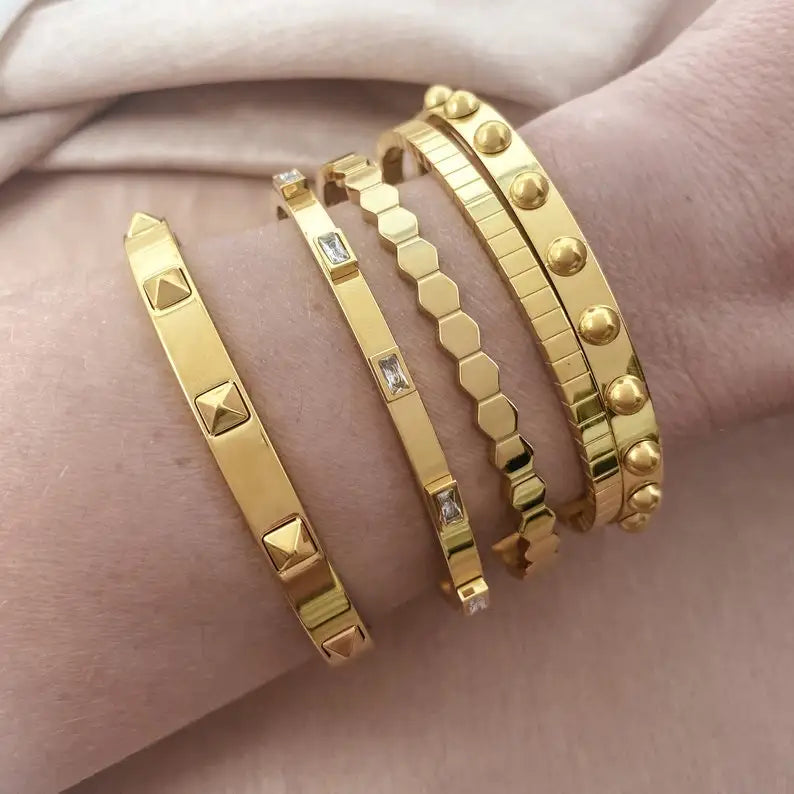 Waterproof Tarnish Free Eco-Friendly 304/316 L Stainless Steel Jewellery Stacking 18K Gold Plated Bangle Bracelets for Gift