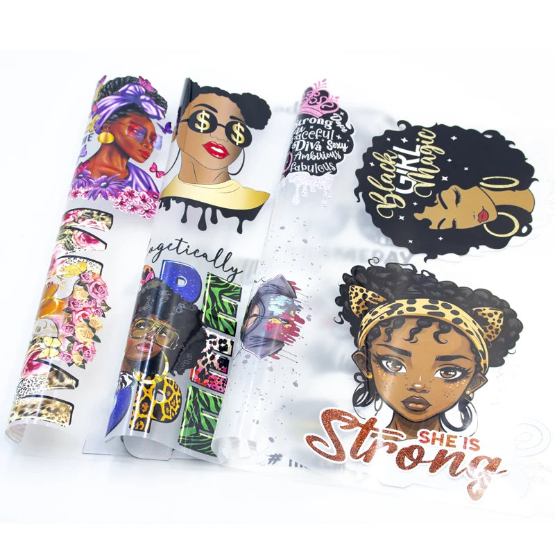 Wholesale Black Girl Dtf Iron on Transfers for Clothes Designs Ready to Press Heat Transfer Vinyl Designs Sticker for T Shirts