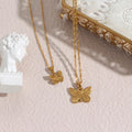Wholesale Price Vacuum Gold Plating Stainless Steel Water Wave Chain Butterfly Charm Necklace for Women