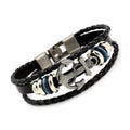 European American Navy Style Hip Hop Punk Men Cool Layer Leather Anchor Bracelet