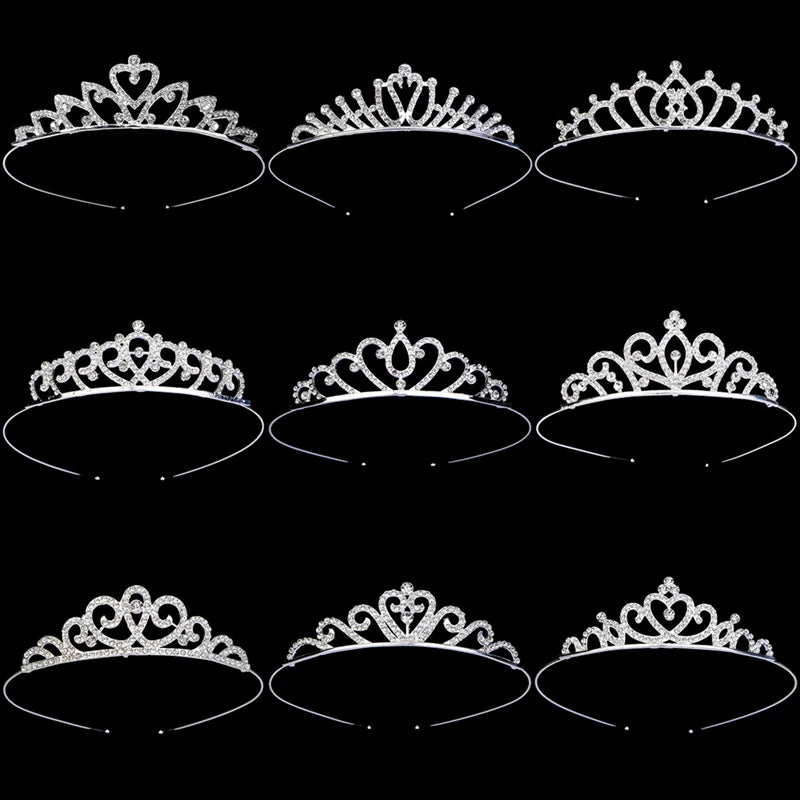 Metal Rhinestone Children's Tiara White Shiny Crystal Heart Princess Crowns High Quality Handmade Diamond Kids Hair Accessories