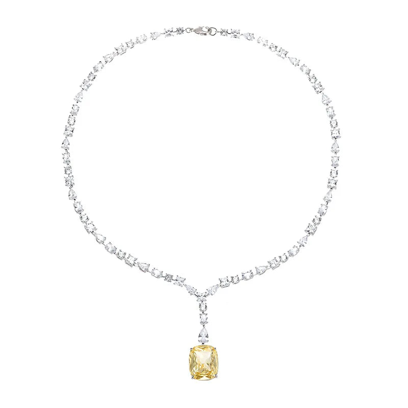 Wish Newest Hot Sale Luxury Yellow Diamond Necklace Big square Cushion Cut Yellow Cz Diamond Lady's Dinner Chocker