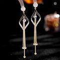 SC 2022 New Valentines Earrings Korean Fairy Shiny Rhinestone Earrings Fashion Rhombus Dangle Long Tassel Earrings for Women