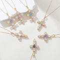 2023 Cross Necklace Gold Plated Copper Colorful Zircon Pendant Necklace Dainty Gold Necklace for Woman