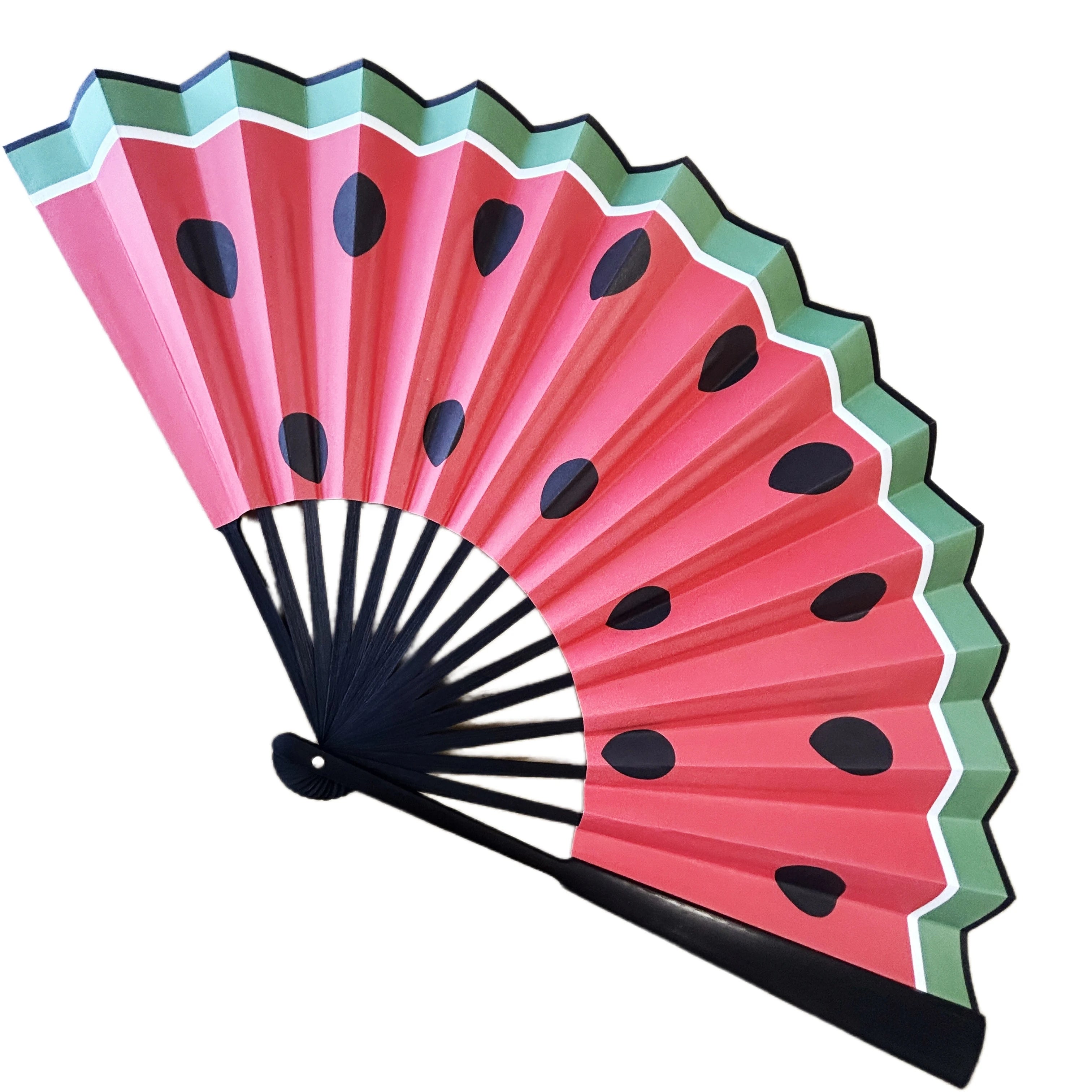 Custom 33cm Watermelon Folding Hand Fan Traditional Palestinian Pattern Bamboo Portable Folding Fan