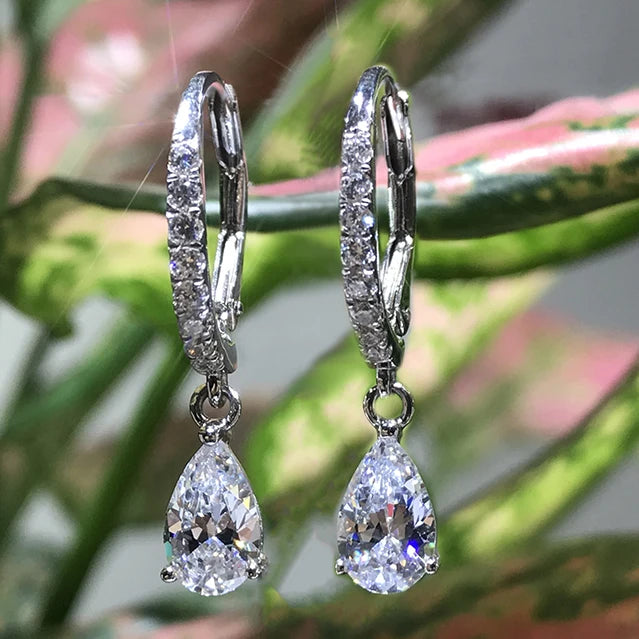 CAOSHI White Color 3 Shape Zircon Water Drop Crystal Pendant Earrings for Bridal Drop Earrings Cubic Zirconia