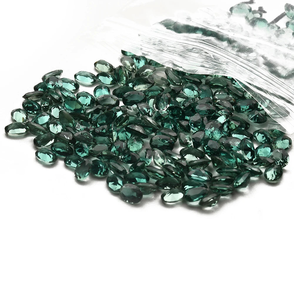 Custom Green Glass Gems Oval Faceted Cutting Small Size Gemstones Small Batch Orders High-Quality Gemstone Supplier