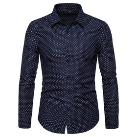 RNSHANGER Autumn Fashion Men Clothes Slim Fit Men Long Sleeve Shirt Plus Size M-5XL Polka Dot Casual Men Shirt