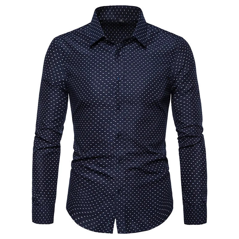 RNSHANGER Autumn Fashion Men Clothes Slim Fit Men Long Sleeve Shirt Plus Size M-5XL Polka Dot Casual Men Shirt