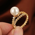 Luxury Women Wedding Finger Ring Full Diamond Star Dazzling Crystal Ring Women Girls Wedding Engagement Party Pearl Ring