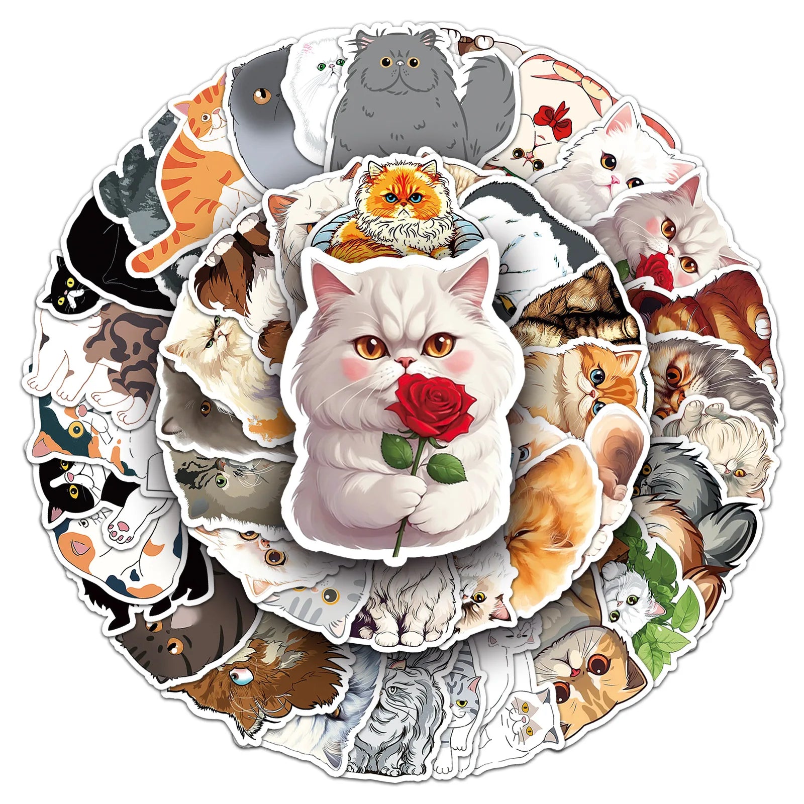 50PCS Funny Animal Persian Cartoon Cute Kitty Pet Lovely Cat Sticker