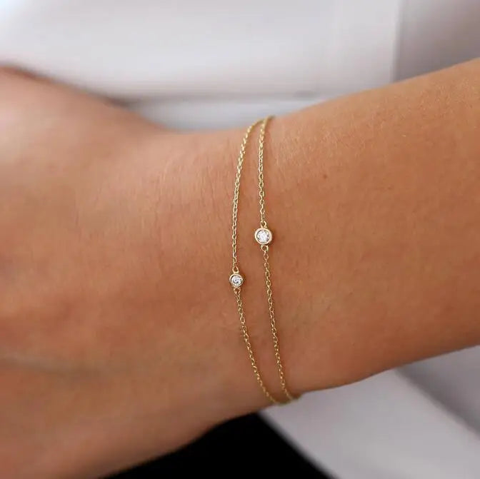 Minimalist Design 925 Sterling Silver 14K Gold Plated Tiny Diamond CZ Bracelet Jewelry