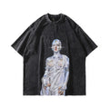 Vintage Tshirt Men Streetwear Hip Hop Portrait Robot Graphics Print Distressed T-shirt 2023 Harajuku Summer Cotton Washed Tshirt