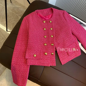 Autumn Fashion Double Breasted Gold Button Small Fragrant Coat Women's Versatile Short Vintage Coat