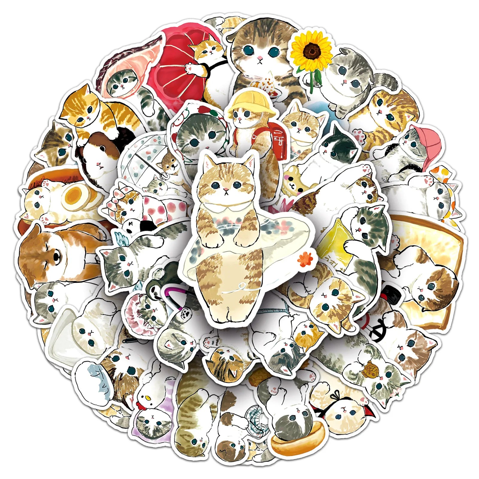50PCS Funny cute cartoon hand painted kitty decals pretty lovely naughty cat decals