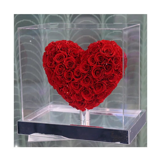AM-PFE67 High Quality Handmade Preserved Roses Heart Shape Acrylic Flower Box Christmas or Mother's Day Gift