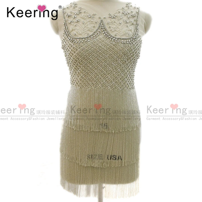 New Arrival Bridal Applique Beaded Fringe Wedding Dress WDP-334