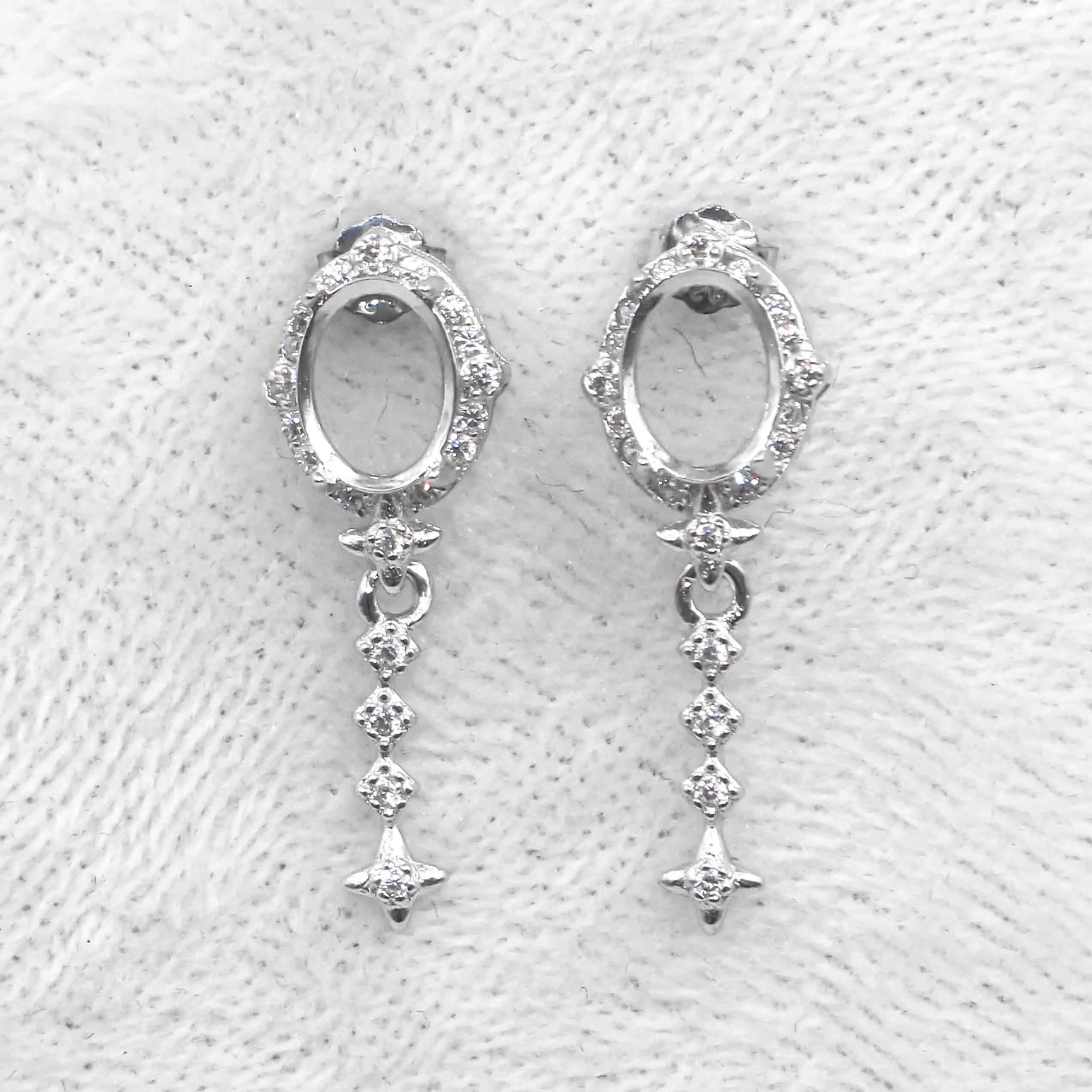 Sterling Silver 6*8mm Semi Mount Stud Eardrops Empty Frame Support Blank Setting S925 Base Without Center Stone DIY for Inlay