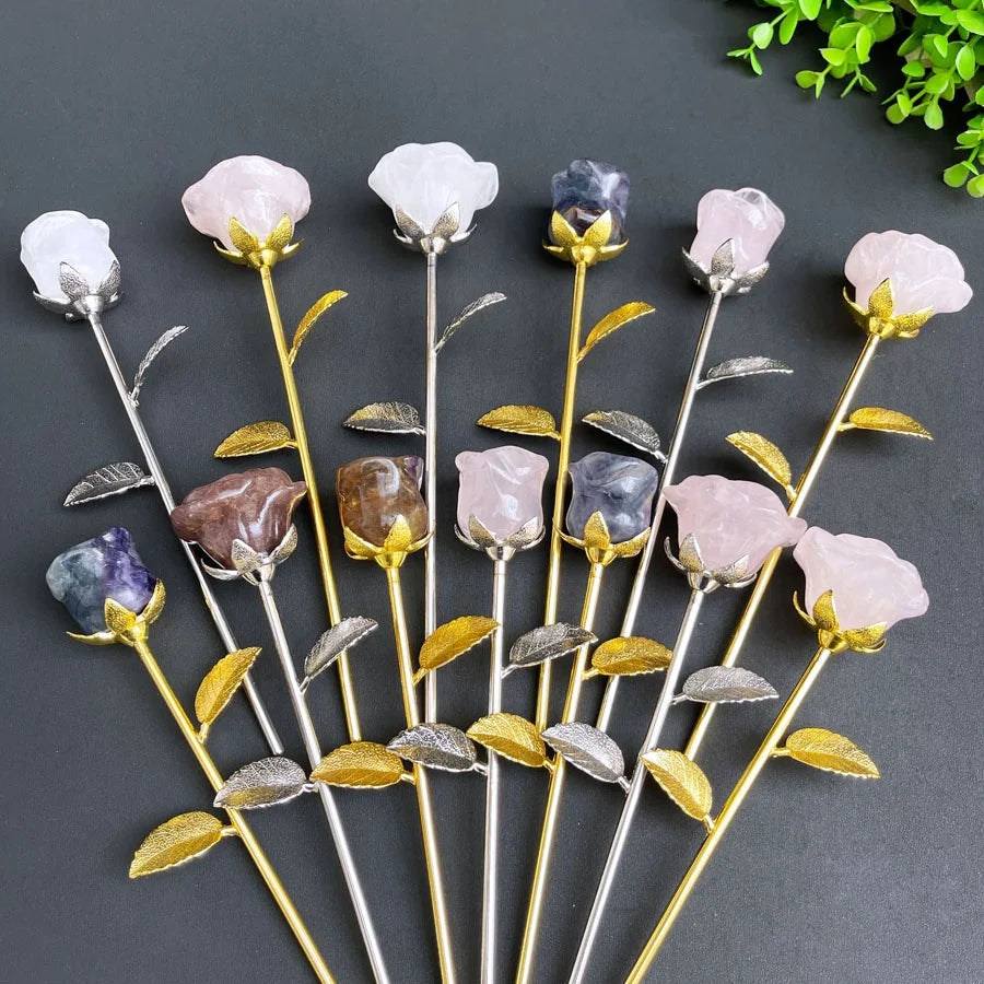 Wholesale Various Rose Quartz Flower Crystal Crafts Hand Carved Mixed Crystal Rose for Valentines Gift