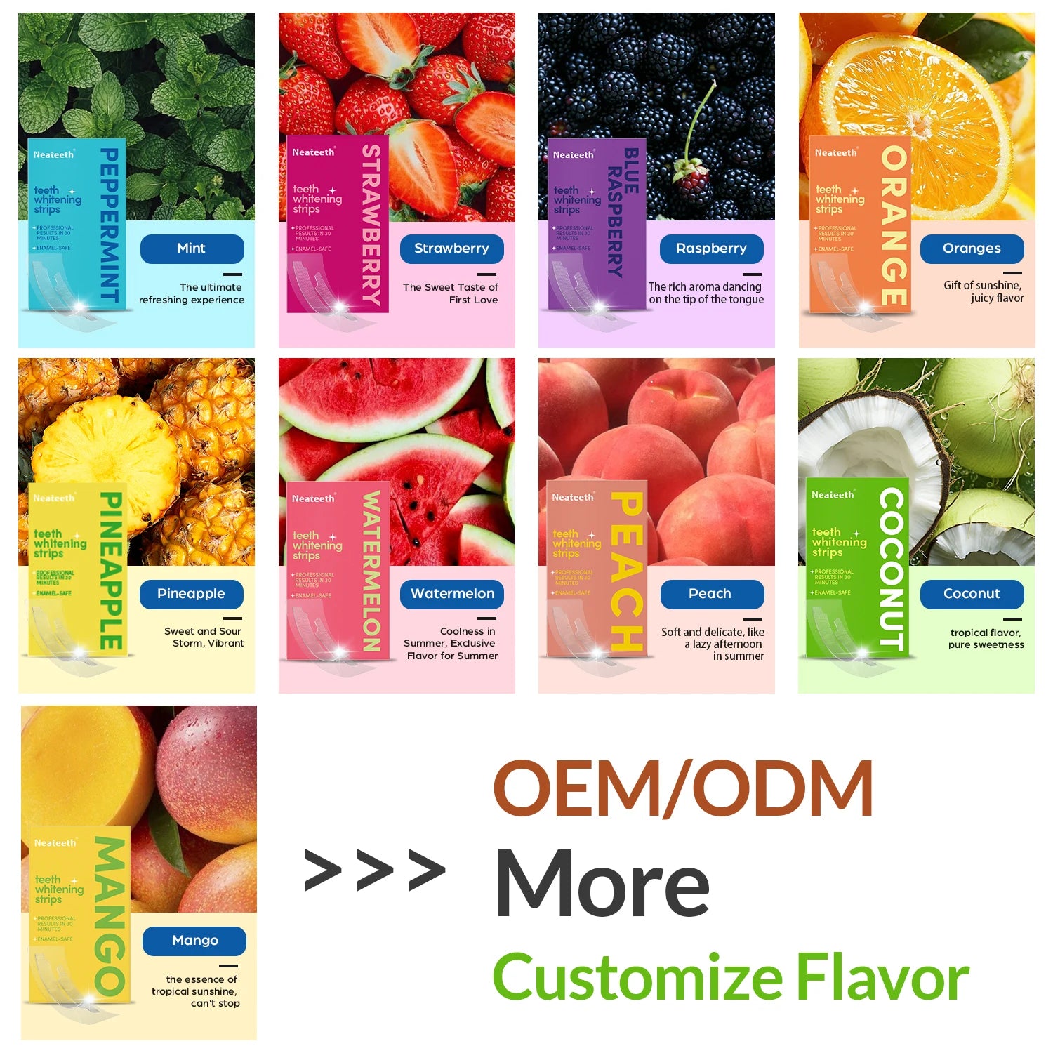 OEM Teeth Whitening Strips Flavor Options Fast Result PAP Safe Formula Gel Dry Strips for Seneitive Tooth