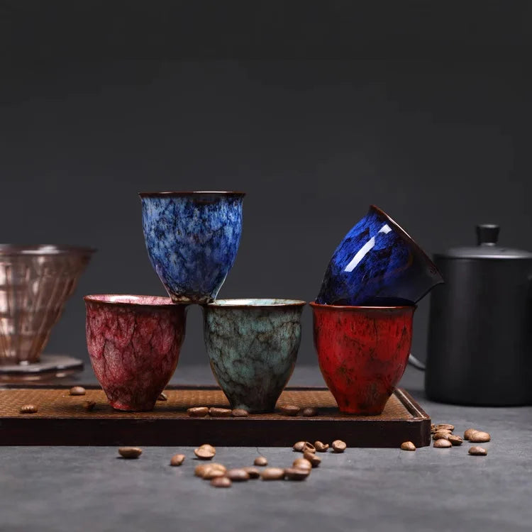 Japanese-style Vintage Reactive Glazed Ceramic Tea Cup Cappuccino Espresso Coffee Mug Vintage Tea Cups