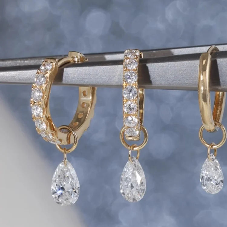 Jennie's Same Model Earrings Hot Sale 14K Pear Diamond Drill Hole Drop Cultivated Synthetic Lab Diamond Earrings