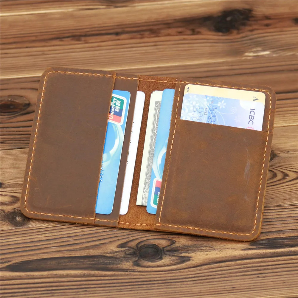 Boshiho Crazy Horse Genuine Leather Slim Customize logo Credit Card Holder Wallet Travel Passport case Cover