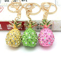 SHINNYGIFTS 3D Cubic Graven Pineapple Shaped Rhinestone Cute Fashion Alloy Metal Keychain Pendent Decoration for Car Purse Bag