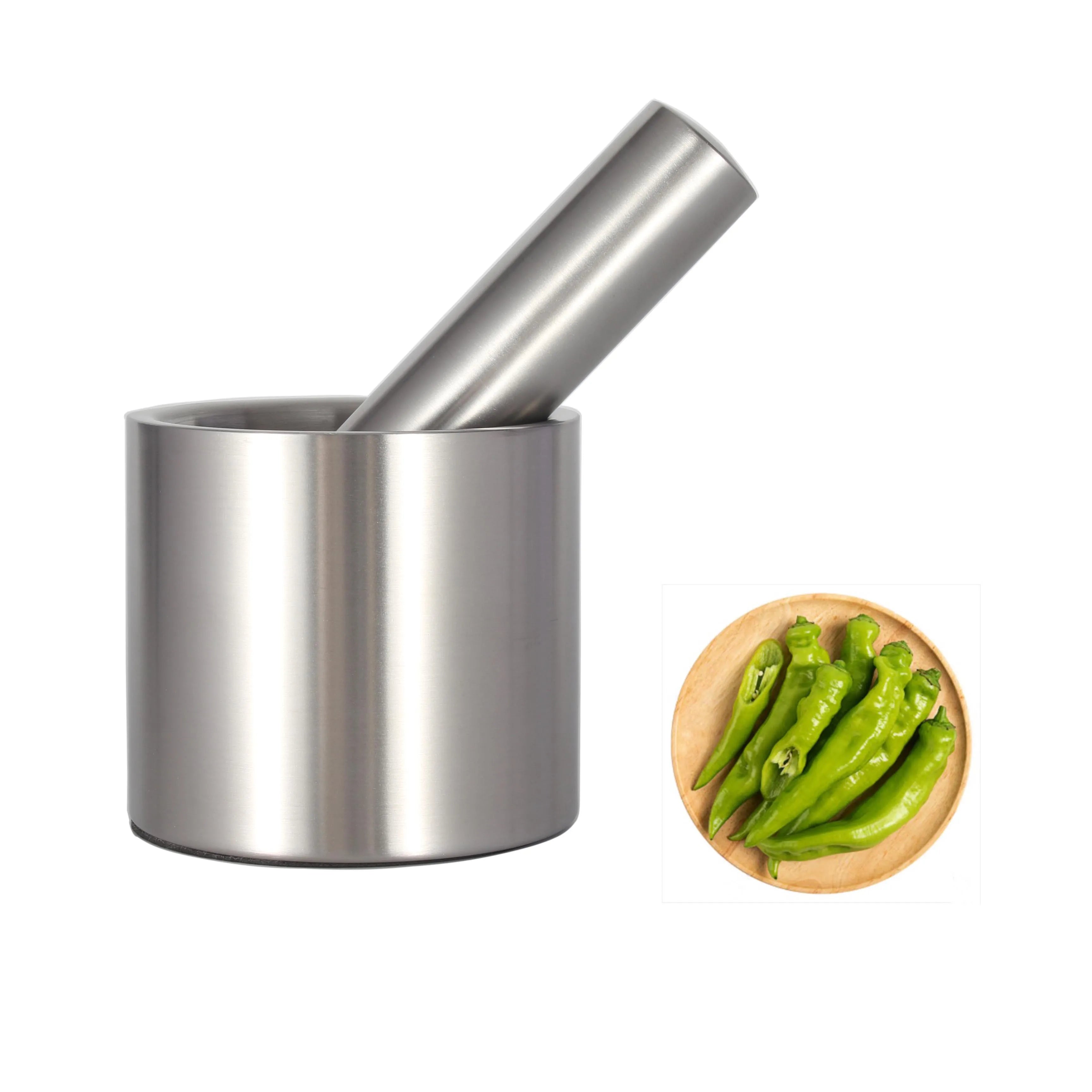 Stainless Steel Tube Shape Mortar Pestle Set Garlic Press Powder Grinder Fruit Vegetable Tools Kitchen Accessories 10*92mm