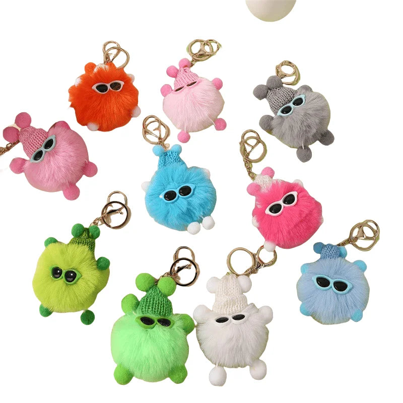 Hot Sales Little Coal Ball Keychain Cute Pompom Cartoon Plush Bag Fluffy Fur Ball Pendant Car Keychain