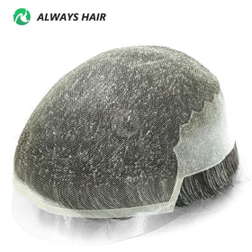 Q6-8 Size French Lace and PU Indian Human Hair Prosthesis Men Toupee Natural Wave 6