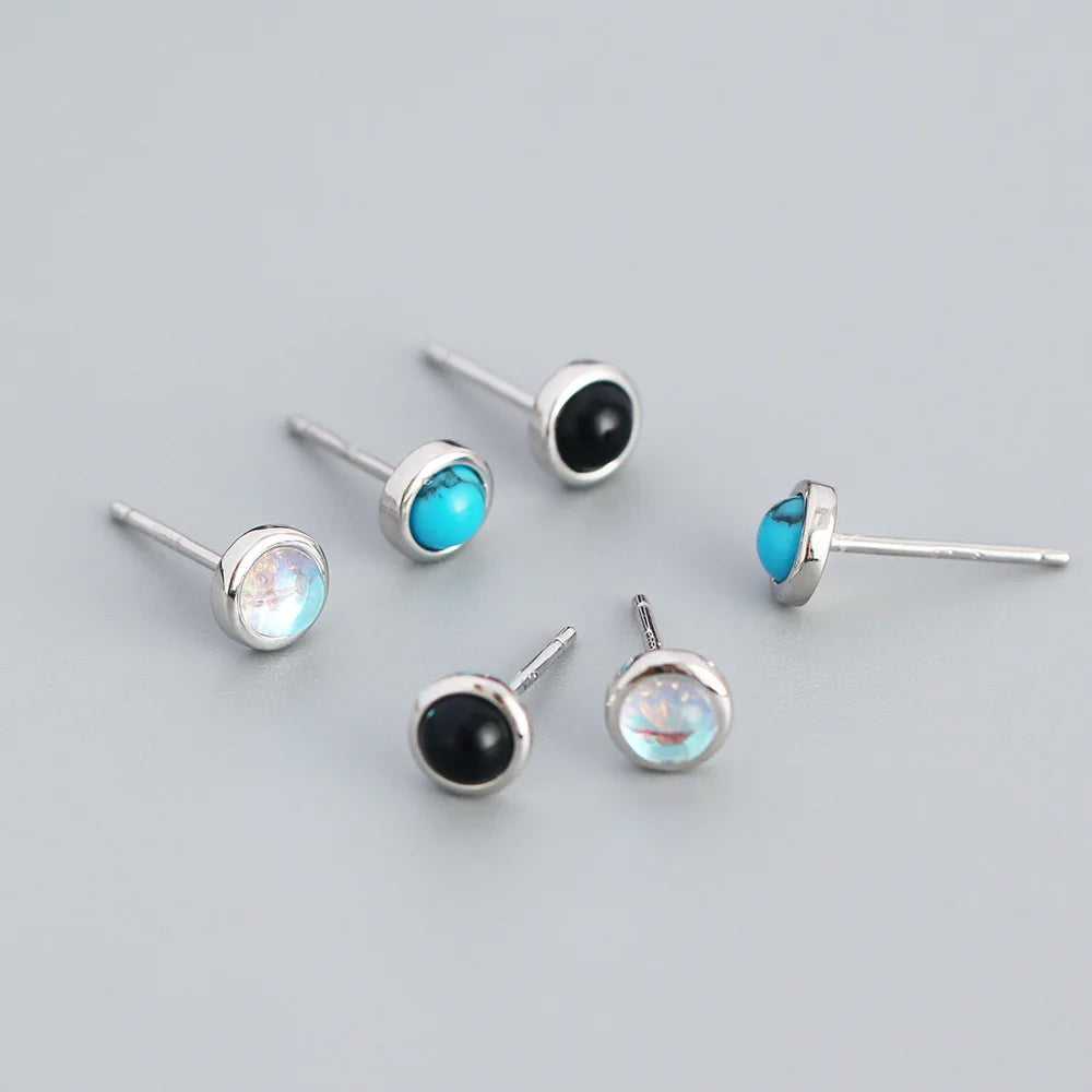 New Fashion Jewelry S925 Sterling Silver Moonstone Turquoise Agate Gemstone Stud Earrings for Women YHE0474
