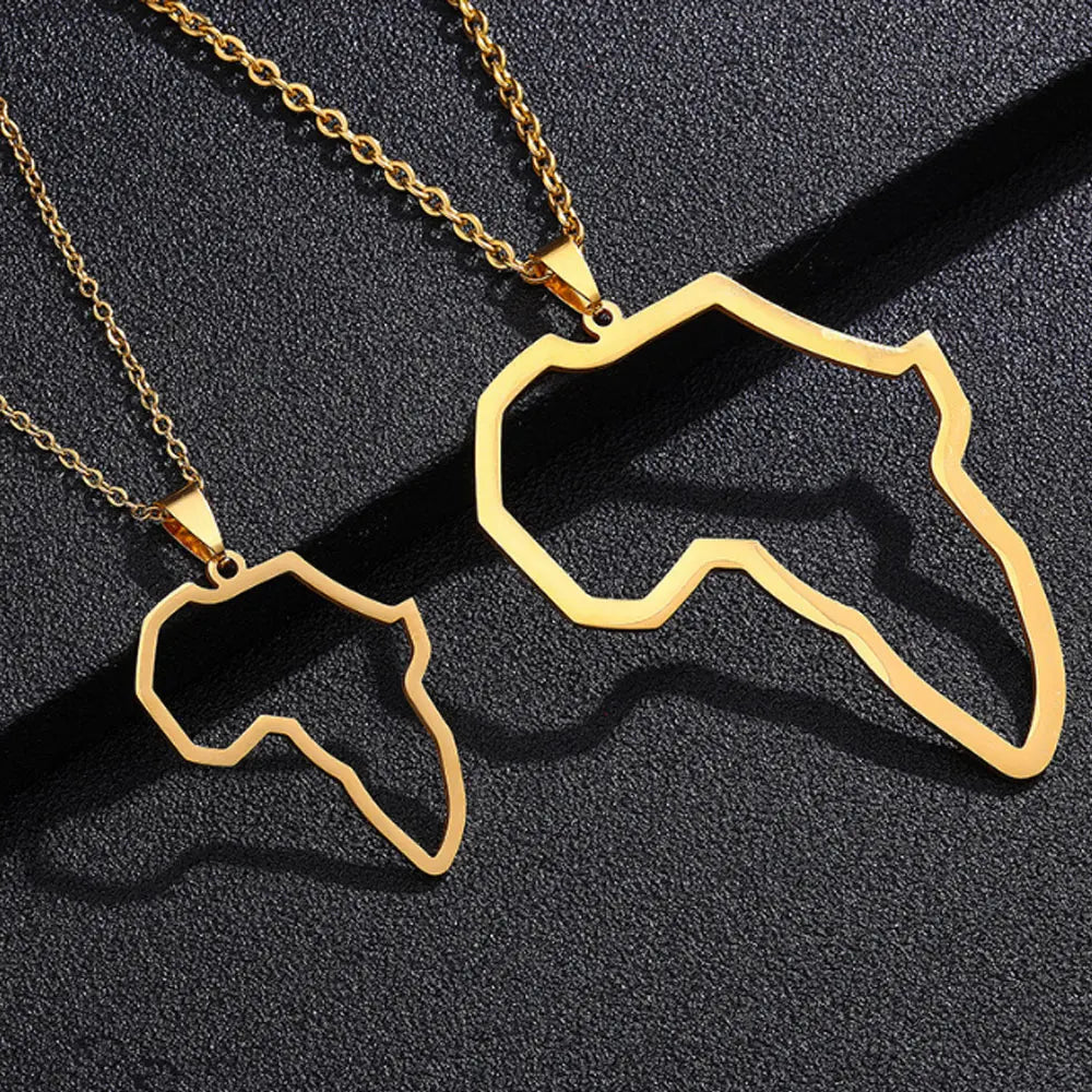 Gold and Silver Plated Stainless Steel African Map Pendant Statement Choker Necklace Jewelry for Men and Women