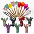 12 Piece Silicone Cookware Set with Wooden Handles 1 Set of Kitchen Accessories and Cooking Tools for Home Kitchen Use