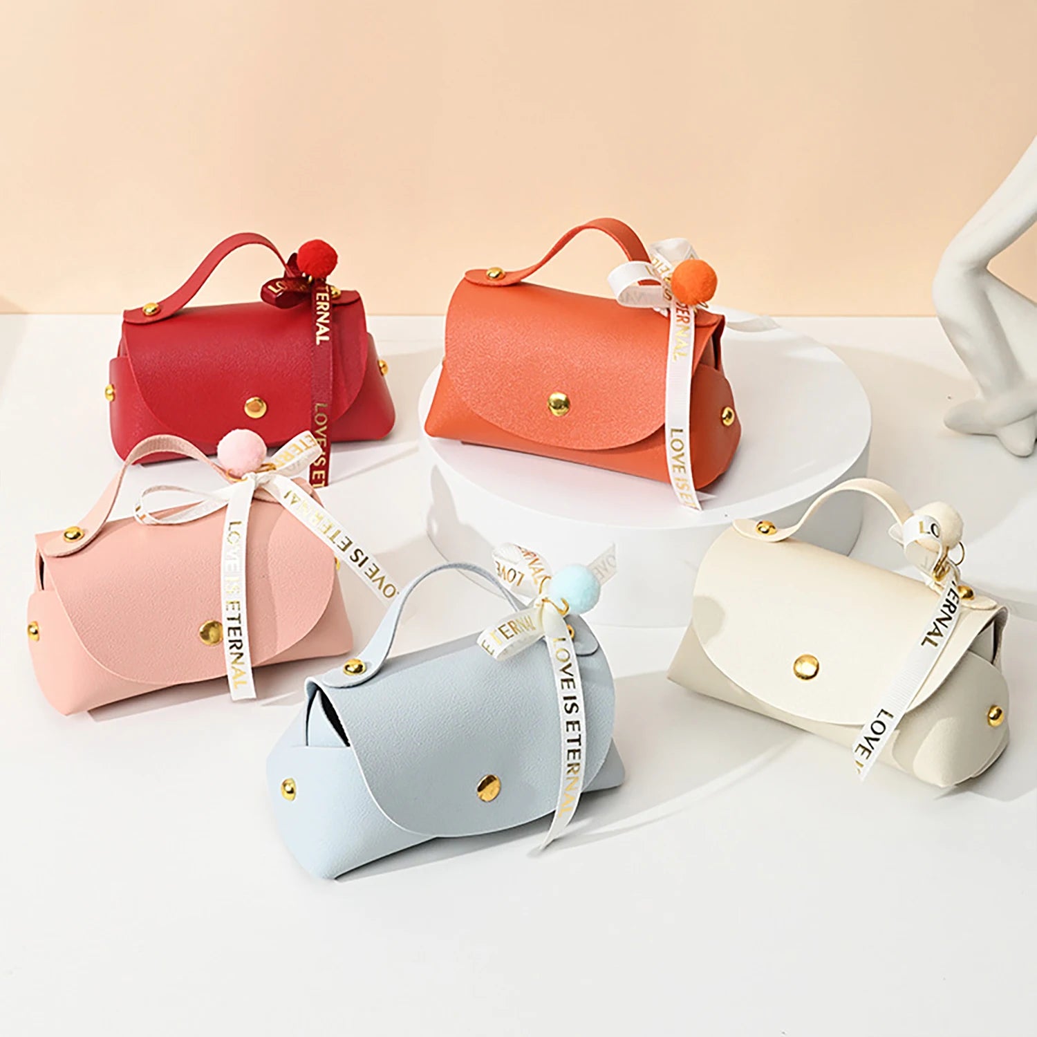 Cute Handbag Shape Wedding Favor Return Gift Leather Candy Box Bag with Ribbon Mini Handbag for Kids