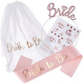 Rose Gold Bride Crown Headband Veil Bride to Be Sash Tattoo Set for Bachelorette Party Decorations X3170