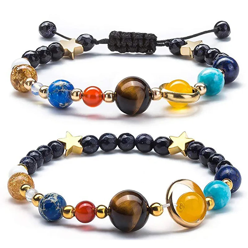 The Eight Planets Galaxy Bracelet Faceted Blue Sandstone Galaxy Bracelet for Girl Gift