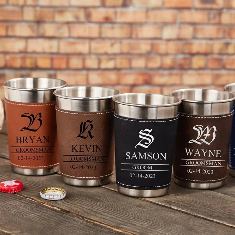 Wholesale Custom Logo Colorful Cup Sleeve Outdoor Camping Stainless Steel Cup With Pu Leather Sleeve