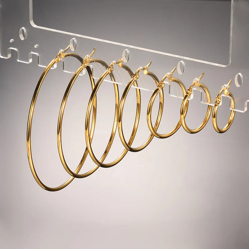 Big Hoop Earrings High Quality Earrings Wholesale Stainless Steel 20/25/30/40/50/60/70mm 18k Gold 12 Trendy Party Earrings ENR69